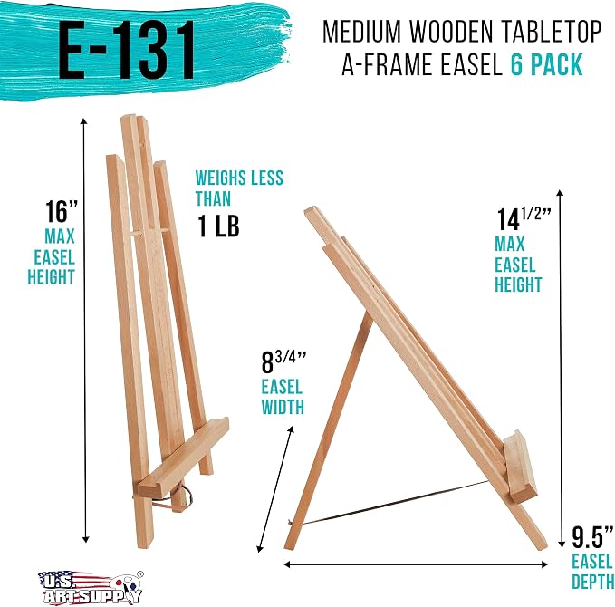 U.S. Art Supply 14" Medium Tabletop Display Easel - Beechwood, Pack of 6 | Artist Wooden A-Frame Display Stand, Easel for Painting, Canvas Stand, Classrooms Events Photo Picture Sign Holder - Image 2