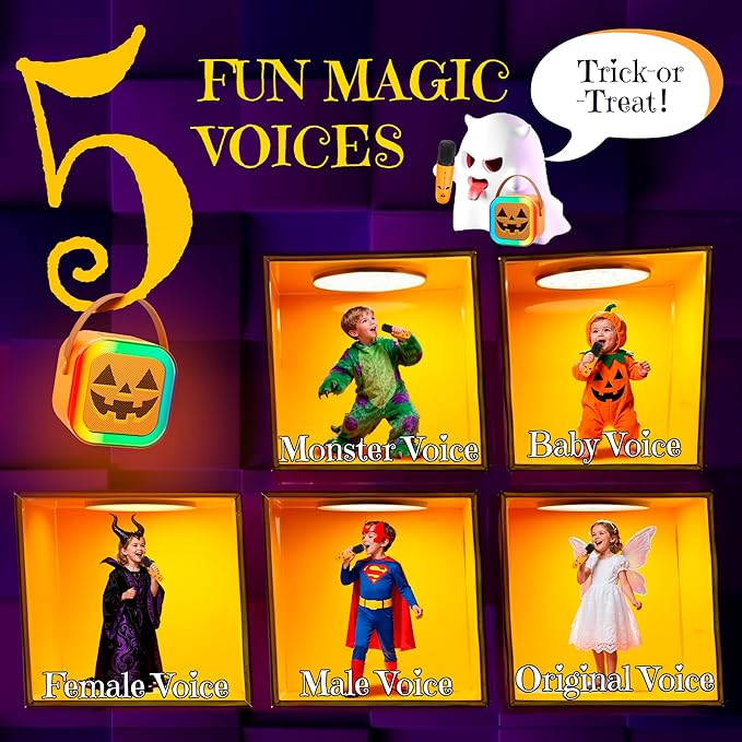 Mini Karaoke Machine for Kids, Halloween Party Supplies & 2025 TOP Toy Gifts Ideas for Girls Boys Ages 4-12, Portable MP3 Player with 2 Wireless Mics for Birthday Christmas Singing Games（Pumpkin）