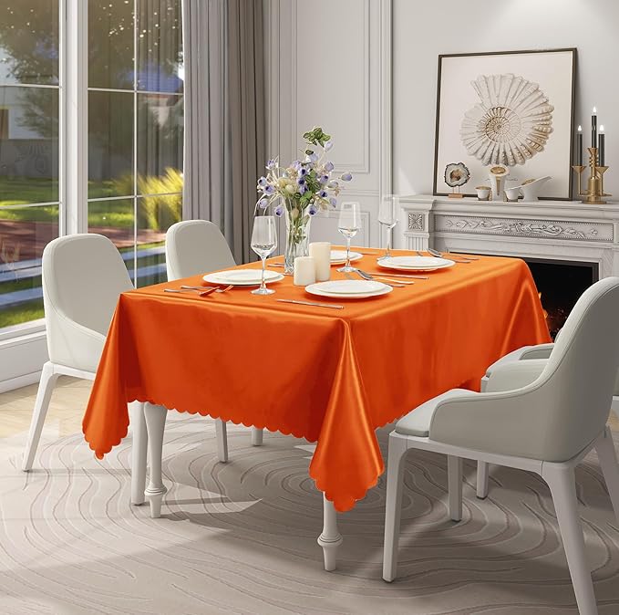 1 Pack Square Satin Tablecloth 52 x 52 Inches Table Cover, Bright Overlay Table Cloth Silky Smooth Fabric Tablecloth Table Decor for Wedding Banquet Table Decoration, Orange