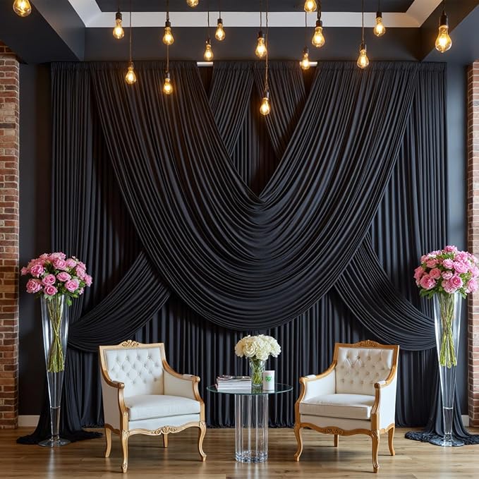 40ft x 10ft Wrinkle Free Black Backdrop Curtain for Parties, 8 Panels Silky Polyester Black Wedding Drapes for Backdrop 10 ft Photo Back Drop Cloth for Birthday Graduation Photography Background - Image 7