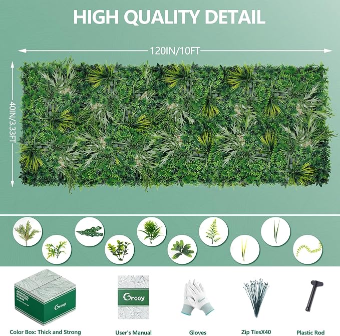 40"X120" Grass Wall, Boxwood Panels UV-Protected Faux Grass Backdrop Wall,Greenery Privacy Hedge Screen for Outdoor Garden Patio, Indoor Party Balcony Fence Decor - Image 2