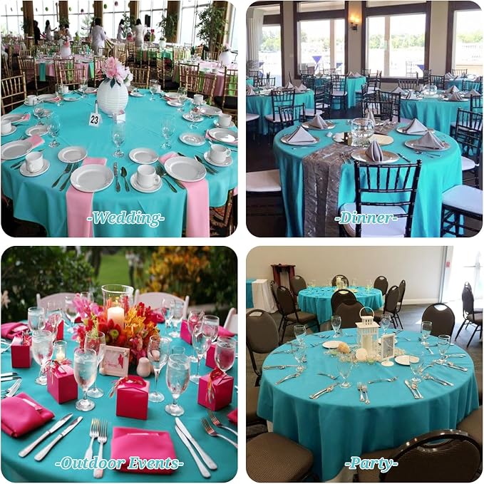 Showgeous 90 Inch Teal Round Tablecloths, Polyester Table Covers | 10 pack Tablecloths for Round Tables Washable polyester Table Cloth Decorative Fabric for Dining Wedding Party Banquet Buffet - Image 7