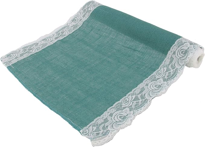BambooMN Steel Blue 15" x 88" Vintage Lace Burlap Table Runner for Rustic Wedding Bridal Shower Bachelorette Graduation Party Table Home Decor Decorations, 1 Pieces by BambooMN