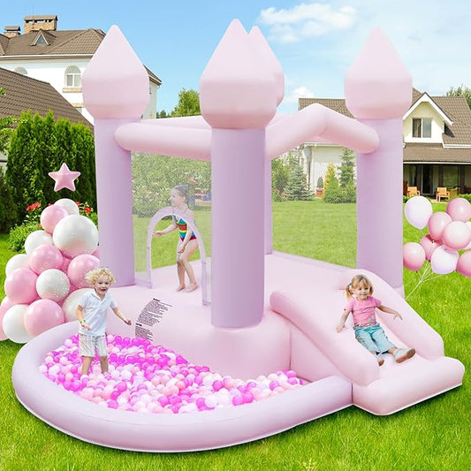 FBSPORT White Bounce House, Inflatable Bouncer with Air Blower,Indoor & Outdoor Bouncy Castle with Big Ball Pit for Wedding Party Kids Birthday Party, Easy to Install