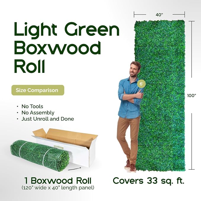 NatraHedge 20"" X20'' (12 Pack) Artificial Green Grass Wall Decor, (33SqFt) | Hedge Leaf Boxwood Roll Panels for Indoor, Outdoor, Garden And Balcony Privacy Fence Screen | UV Resistant | Easy Install - Image 9