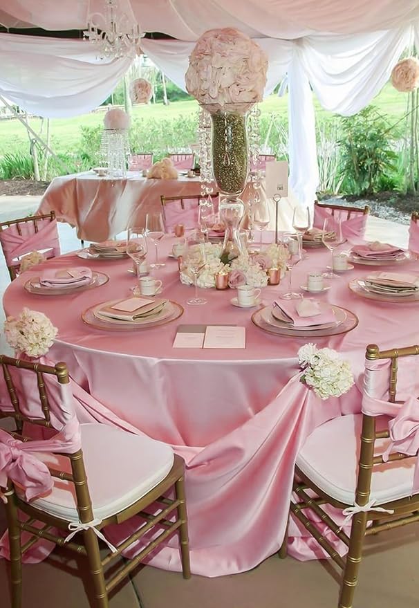 12 Pack 120 Inch Round Satin Tablecloth, Rose Gold - Image 5