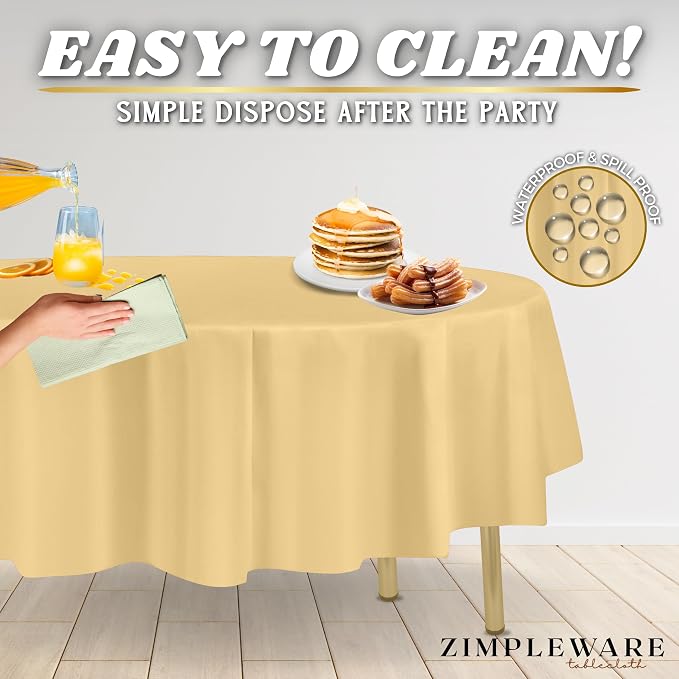 ZIMPLEWARE Ivory Standard Disposable Plastic Party Tablecloth [Case of 72] 84 x 84” Round Table Cover for Indoor & Outdoor Use - Image 5