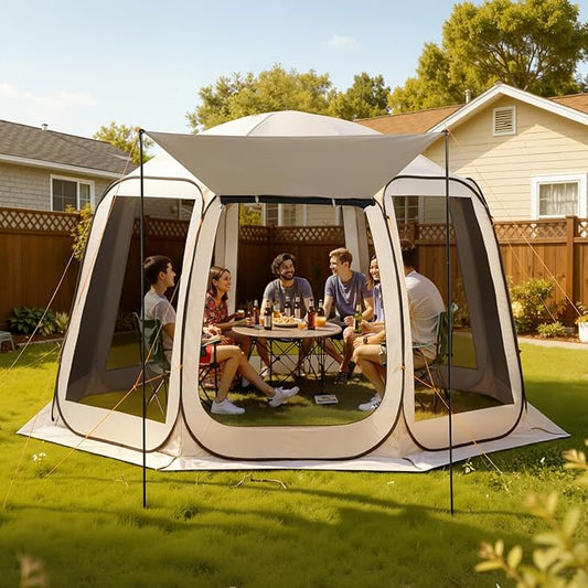 VEVOR Pop up Screen House Tent, 12 x 11 ft, 10-12 Person Screen Gazebo with Extended Awning, Portable Screened in Canopy with Carry Bag, Netting Sides, for Patio, Backyard, and Outdoor Activities
