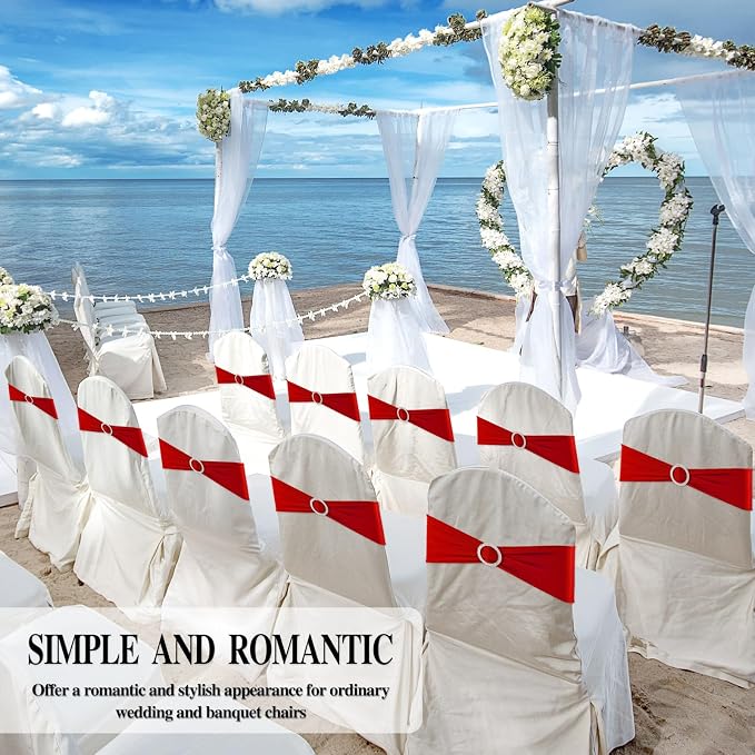 Red Chair Sashes 25 Pack Spandex Stretch Chair Band Sashes with Buckles for Folding Chairs Wedding Party Reception Baby Shower Events Banquet Decorations - Image 5