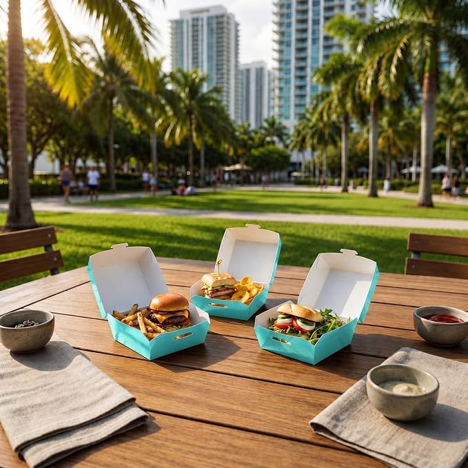 Restaurantware 2.5 x 2.5 x 2 Inch Mini Burger Boxes 100 Clamshell Food Containers - Hinged Lid Disposable Turquoise Paper Take Out Boxes Serve Sliders Or Finger Foods - Image 3