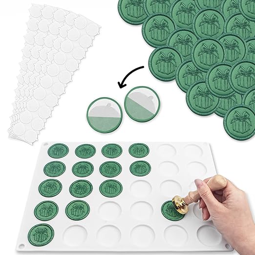 Wax Seal Mold Kit, Silicone Mat for Wax Seal Stamp, 100 Pcs Double Sided Adhesive Wax Seal Stickers and 30 Cavity Cylinder Wax Seal Mold