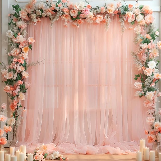 10x10 Peach Tulle Backdrop Curtains for Parties, Sheer Backdrop Curtain Wedding Photo Background Drapes for Baby Shower Photography Birthday Party - Image 3