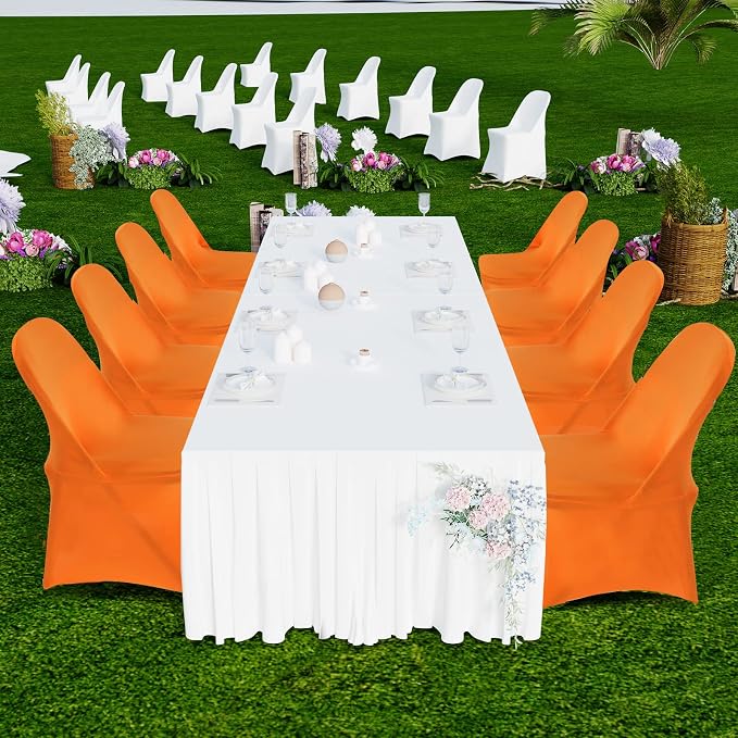 HAINARverS Folding Chair Covers for Wedding, 10pcs Orange | Stretch Spandex Washable Fabric Chair cover, Decoration Chair Cover for Wedding, Party, Banquet, Birthday, Conference, Event - Image 2