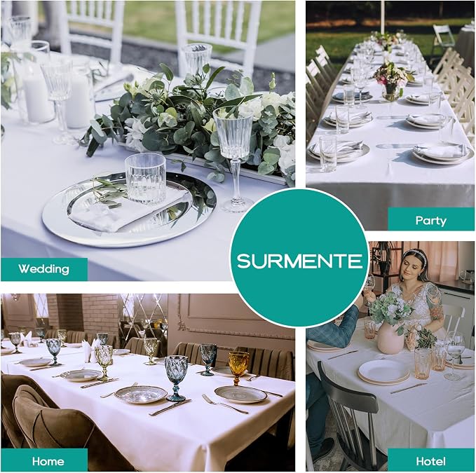 Surmente 10 Pack 90x156 Inch White Tablecloth for 8 Foot Rectangle Tables | Dining Table Cover Protector, Wrinkle Free, Washable Polyester Fabric, 8ft Table Cloth for Wedding, Banquet, Restaurant - Image 8