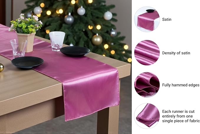 VDS Pack of 15 Satin Table Runners Charmeuse Sateen Silk Centerpiece Cloth Linen for Wedding Birthday Graduation Engagement Ceremony Event Party Banquet Table Decoration (12x108 inch)(Dusty Pink) - Image 6