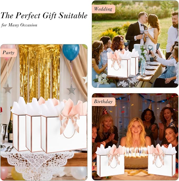 Addblu 24 Pack Large White Gift Bags with Handles & 72 Tissue Papers | 12.6x10x4 Inches - Includes Bow Ribbon & Cards for Weddings, Birthdays, Bridesmaids, Groomsmen, Valentine's Day & Christmas - Image 5