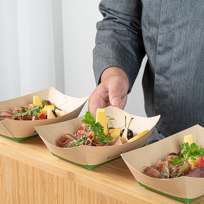 Restaurantware Paper Boats 200 Pack of 1 lb Greaseproof Disposable Bamboo Food Boats Sustainable Serving Trays Leak-Resistant Kraft Paper Brown For Appetizer And Portion Serving - Image 6