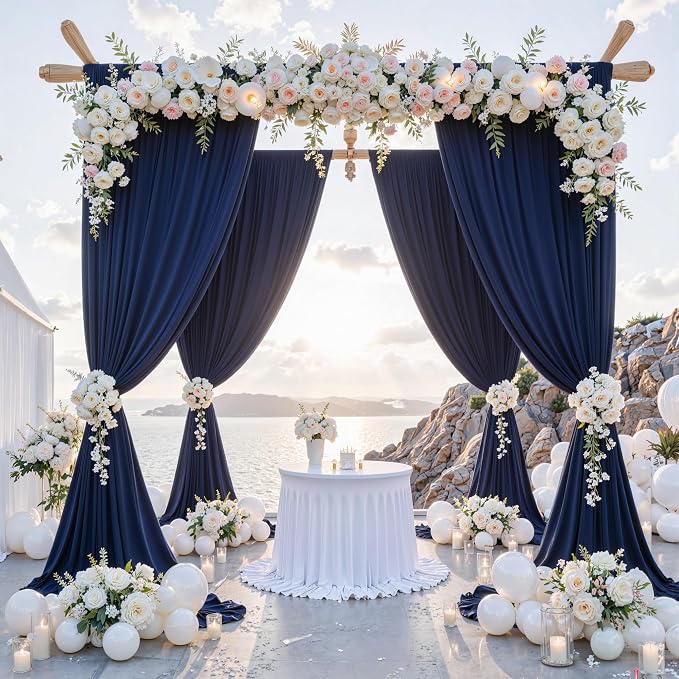20 ft x 8 ft Navy Blue Backdrop Curtain Panels, 4 Panels 5 ft x 8 ft Wrinkle Free Polyester Photography Backdrop Drapes, Wedding Party Home Decoration Supplies - Image 2