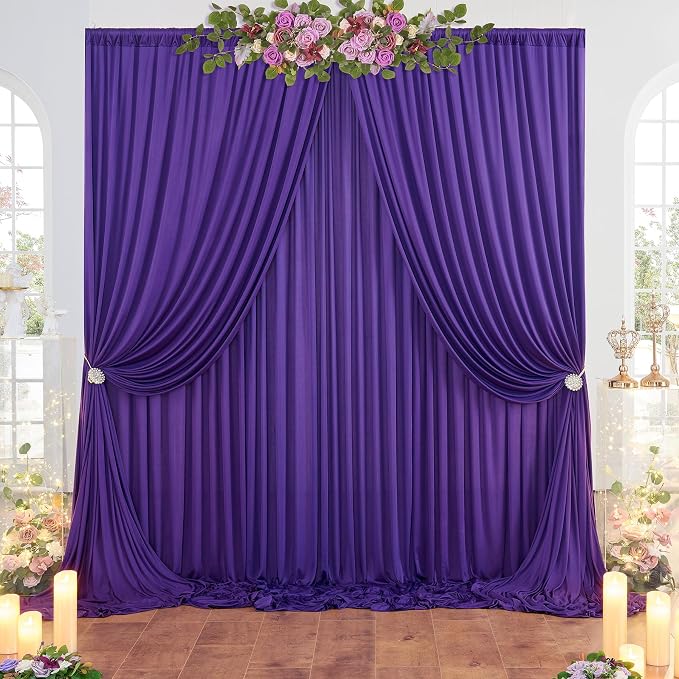 30×8ft Wrinkle Free Dark Purple Backdrop Curtain for Mermaid Birthday Party, 6 Panels 5ft×8ft Soft Silky Polyester Purple Photo Backdrop Drapes for Baby Shower Wedding Engagement Photography - Image 2