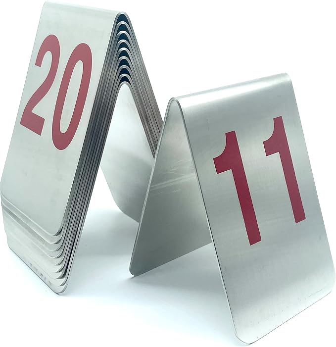 Metal Place Cards Stackable Tent Style Table Numbers,Place Card Holders for TRPG Wedding Party Restaurants Cafes Bars Gatherings Meeting Room Board Games (Red, Large 11-20) by TRUEWON