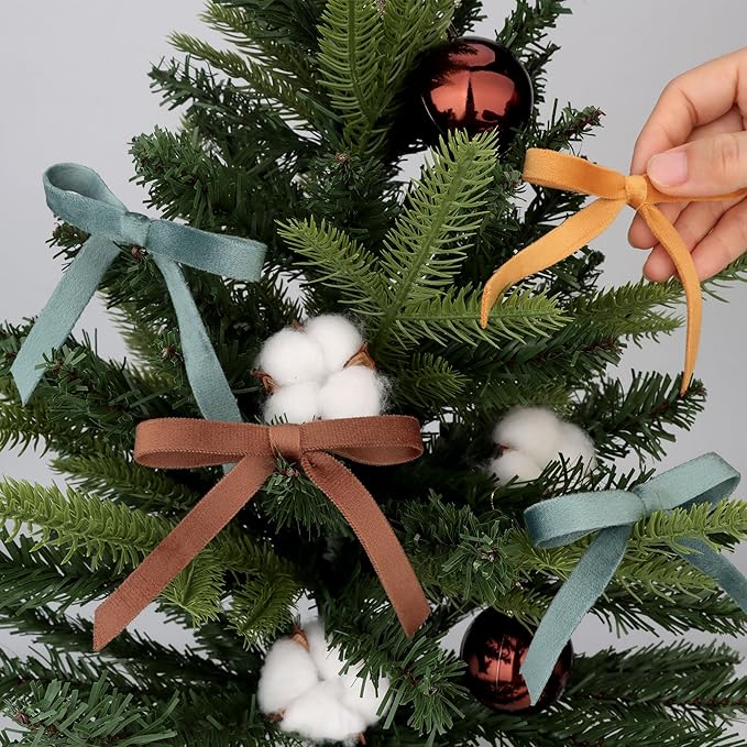 Velvet Ribbon Set - 3/8" x 20Yd, 4 Rolls Double Faced on Wooden Spool for Gift Wrapping, Christmas Decoration, Wreaths, Bows Making (Dusty Green-Brown-Khaki-Nude) Febwind