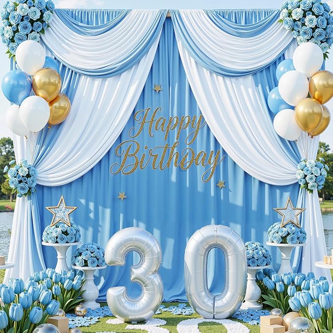 20x10ft Baby Blue Backdrop Curtains for Parties, 4 Panels 5x10ft Wrinkle-Free Polyester Background Curtains for Wedding, Birthday, Baby Shower,Graduation, Decorations - Image 3