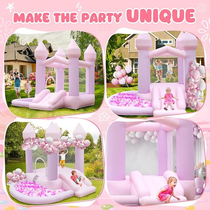 FBSPORT White Bounce House, Inflatable Bouncer with Air Blower,Indoor & Outdoor Bouncy Castle with Big Ball Pit for Wedding Party Kids Birthday Party, Easy to Install