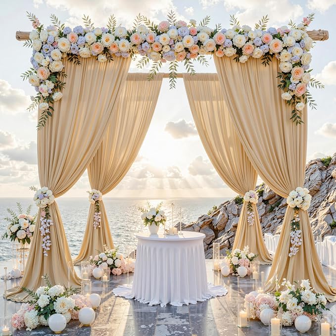 30 ft x 10 ft Wrinkle Free Champagne Backdrop Curtain for Parties, 6 Panels 10ft Polyester Champagne Photo Backdrop Drapes for Graduation Birthday Wedding Party Stage Curtains - Image 4