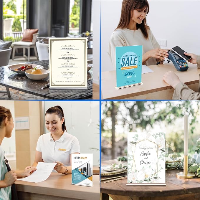 acrylic sign holder 8.5 x 11 Paper Stand 10 Pack Clear Double Side T Shape Acrylic Table Signs for Displaying, Flyer Holder Paper Card Holder for Office Business Store Mall Restaurants - Image 7