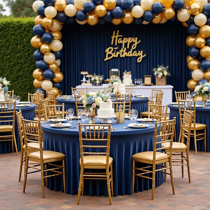 6 Pack Navy Blue Round Spandex Tablecloths for 60 inch Table, Wrinkle Free Stretchy 120inch Fitted 5FT Round Table Cloths Cover with Skirt for Wedding Birthday Party Dining Banquet Events - Image 9