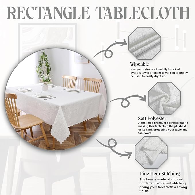 Majestic Giftware Polyester Tablecloths for Rectangle Tables - White Lace | (70/200) - TC1725UL Mini Hexagon - Unlined Design Dining Table Cover | Decorative Washable Tablecloth for Home & Kitchen - Image 2