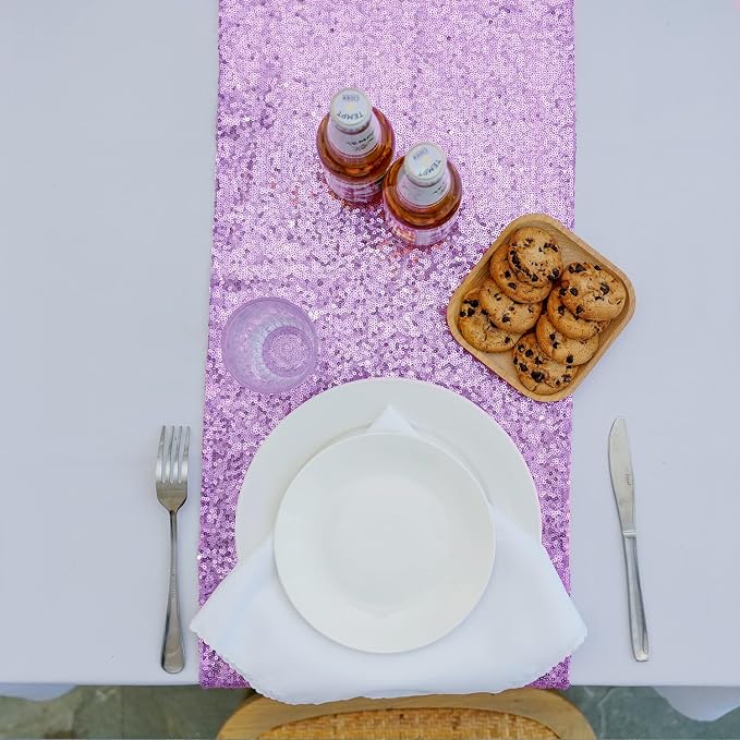 Lavender Sequin Table Runner 12 Pack, 12''x72 Glitter Table Runner - Image 3