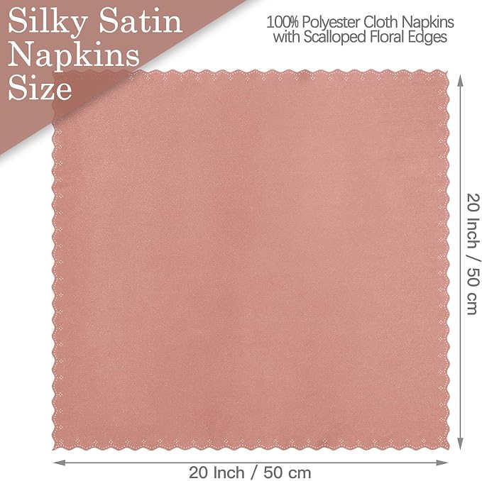 Homiest Rose Gold Satin Napkins 20x20 Inch, 100 Pack Scalloped Edges | Silky Smooth Texture, Fade-Resistant Reusable, for Weddings Banquets Parties, Seamless One-Piece Design, Hand Wash Care - Image 5