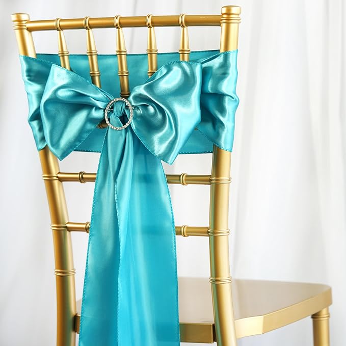 Balsa Circle 100 Turquoise Satin Chair Sashes Bows Ties for Wedding Decorations Party Supplies Events Chair Covers Decor Banquet Reception - Image 5
