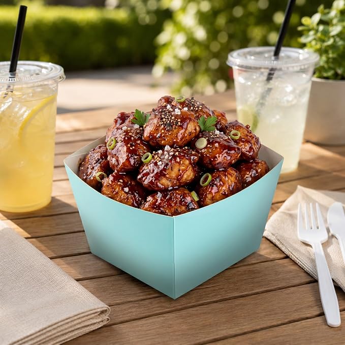 Restaurantware Square Turquoise Paper Snack Box, 200 Pack - Image 3