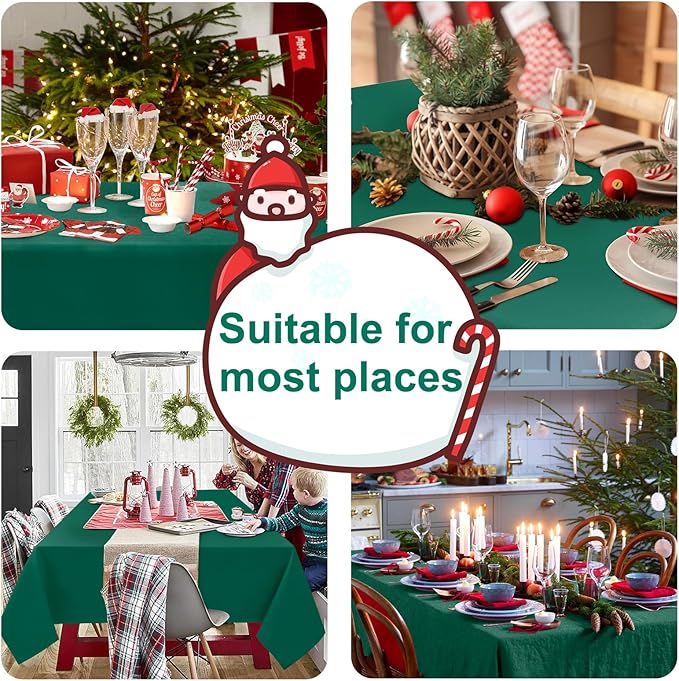 Hiasan 2 Pieces Square Tablecloth, Emerald Green, 54 x 54 Inch | Waterproof, Wrinkle Resistant, Washable Polyester Table Cloth for Dining Room/Birthday/Party/Christmas/Outdoor Picnic - Image 2