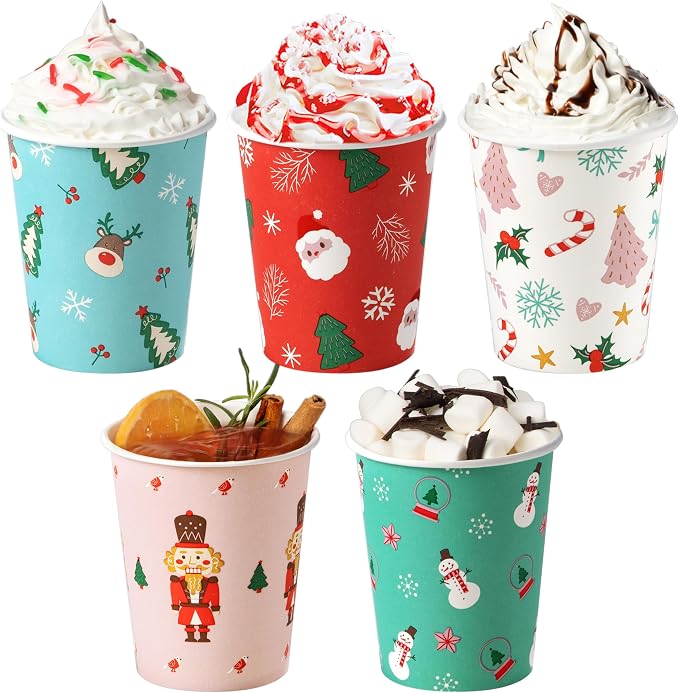 Fit Meal Prep 50 Pack 12 oz Christmas Disposable Coffee Cups, Premium Christmas Paper Cups for Hot/Cold Beverages, Xmas Party Cups for Kids, Adult, Party, Holiday by FMPBRANDS