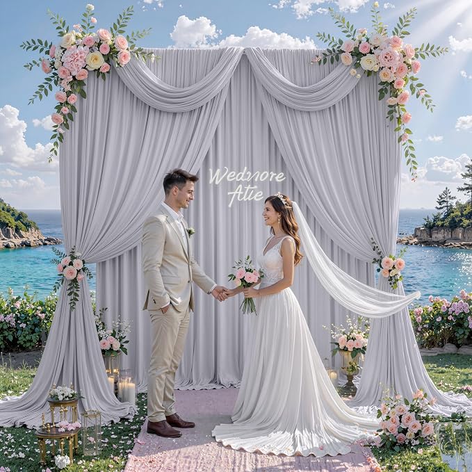 40 ft x 10 ft Wrinkle Free Silver Backdrop Curtain for Parties, Polyester Silver Grey Backdrop Drapes 8 Panels 5x10ft for Baby Shower Photoshoot Engagement Wedding Birthday Photography Background - Image 8