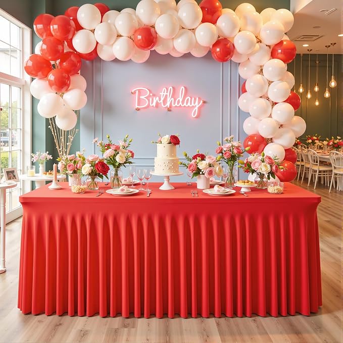 gogoparti 2 Pack Spandex Red Fitted Table Cloth for 6ft Rectangle Tables Red Stretch Tablecloth Table Covers Skirt Banquet Wrinkle Free Tablecloths for Parties Wedding - Image 8