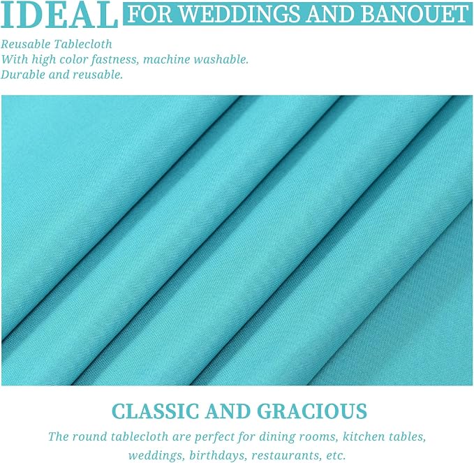 Showgeous 90 Inch Teal Round Tablecloths, Polyester Table Covers | 10 pack Tablecloths for Round Tables Washable polyester Table Cloth Decorative Fabric for Dining Wedding Party Banquet Buffet - Image 5