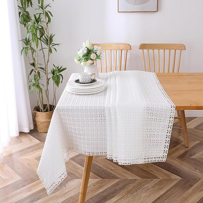 Majestic Giftware Polyester Tablecloths for Rectangle Tables - White Lace | (70/180) - TC1726UL Diamond-Unlined Design Dining Table Cover | Decorative Washable Tablecloth for Home, Kitchen, Dining by MajesticGiftware