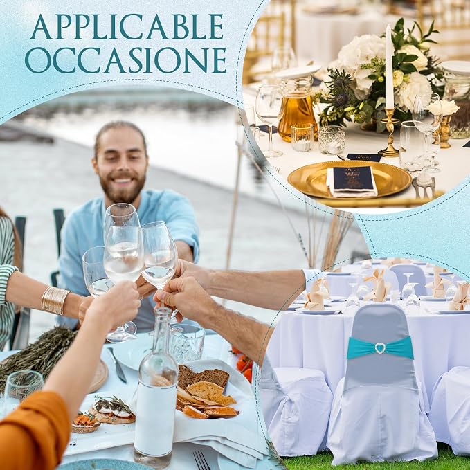 VitalCozy 100 Pcs Spandex Chair Sashes with Heart Buckle Slider,Turquoise - Image 6