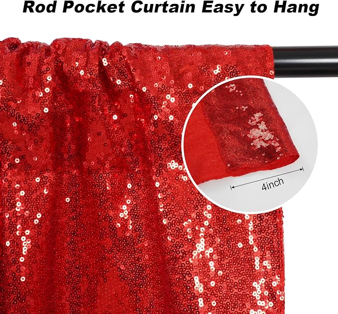 Juya Delight Red Sequin Backdrop Curtain, Non-Transparent Sequin Photography Background Backdrop Curtain for Birthday Party Wedding Festival Ceremony(6ftx8ft - Image 3