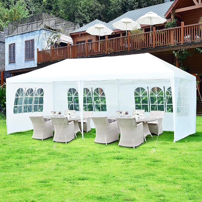 Tangkula Outdoor 10 x 20 Feet Canopy Tent, Party Wedding Tent with Removable Walls, Portable Canopy Shelter Gazebo Pavilion for Event, Backyard, White Tent w/Carry Bag (4 Sidewalls)