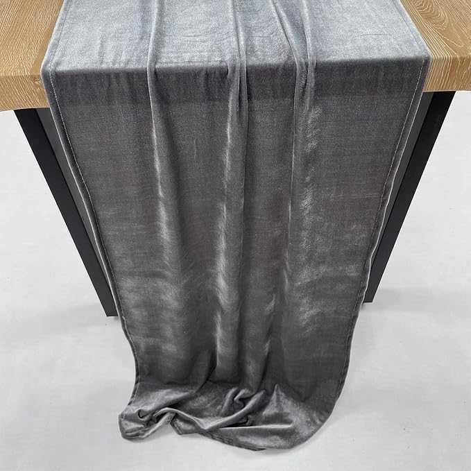 Luxurious Velvet Table Runner, 10ft Wedding Reception Decorations, 20x120inch Soft Velvet Fabric, Table Linen Overlay, Wedding Table Runners (Gray, 20X120inch) - Image 7
