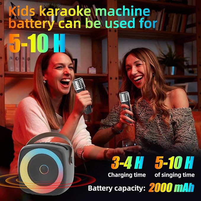 Karaoke Machine 2 Microphones for Home Party with Phone Holder, Wireless Portable Bluetooth Speaker with Dynamic Lights for Kids Adults Mini Voice Changer Mic Speaker Set for Christmas Girls