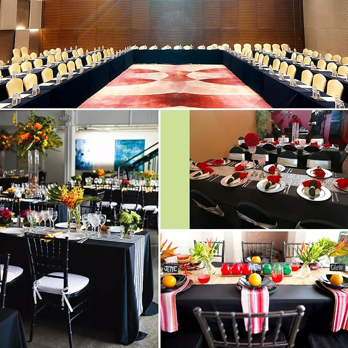 fani 8 Packs Black Tablecloth - 90 x 132 Inch for 6Ft Tables | Washable Polyester Fabric, Stain Wrinkle Resistant Rectangle Table Cloth for Wedding Banquets Parties Buffet Dining - Image 6