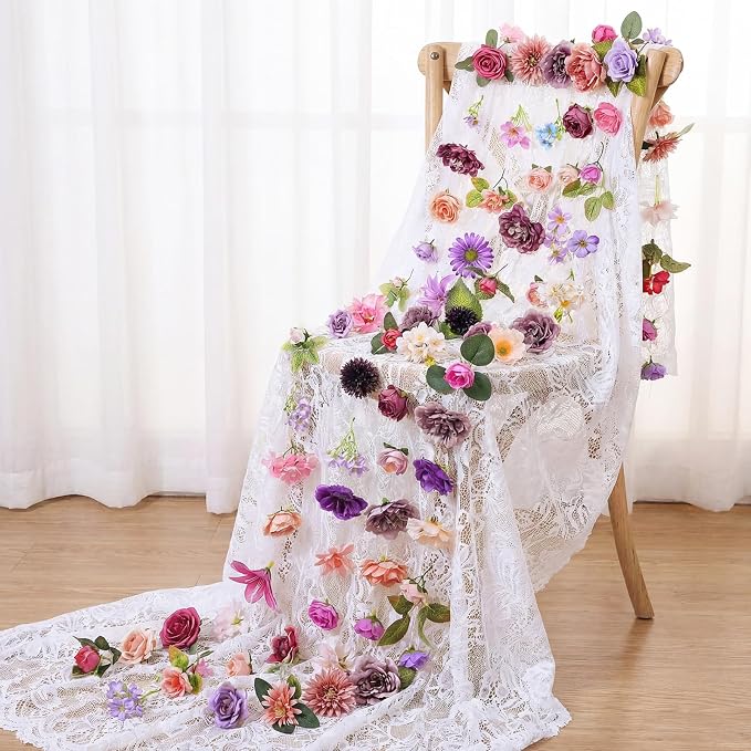 Suncalla 6 Pcs Floating Flowers Garland 35.46 Ft Faux,Classic,Purple | Hanging Garland for Wedding Backdrop Wall Arch, Boho Artificial Vines Bridal Birthday, Garden Photo Booth Decoration - Image 4
