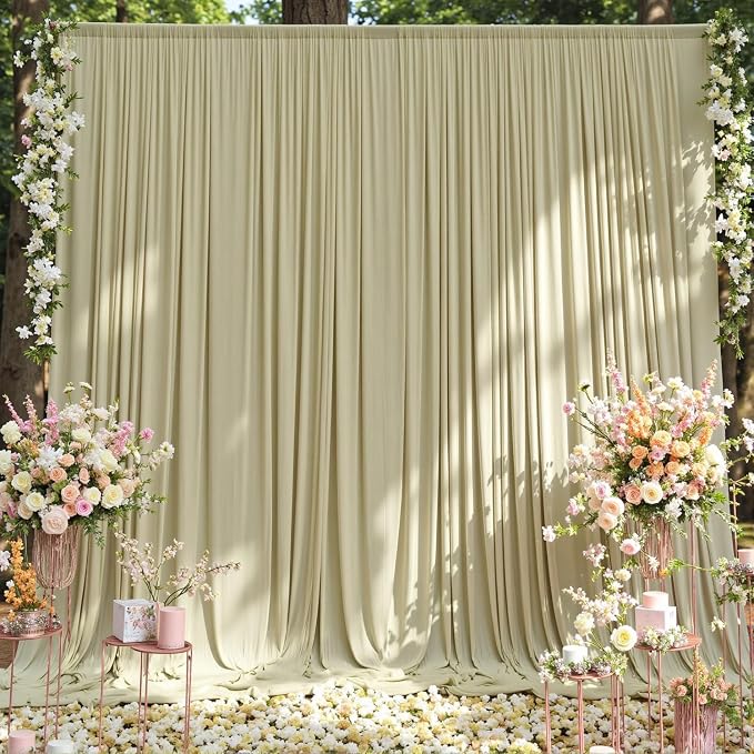 10 ft x 10 ft Wrinkle Free Light Green Backdrop Curtain for Parties, Thick Green Polyester Photo Backdrop Drapes for Baby Shower Wedding Engagement Birthday Party Backdrop Stand,5ft x 10ft 2 Panels by Outpain