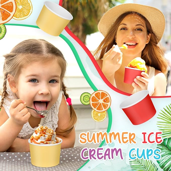Nuenen 300 Pcs 8 oz Summer Ice Cream Paper Cups Bulk Disposable Dessert Cups Solid Color Paper Dessert Bowls for Snack Sundae Spring Party Favors Ice Cream Bar Supplies (Rainbow Color) - Image 5
